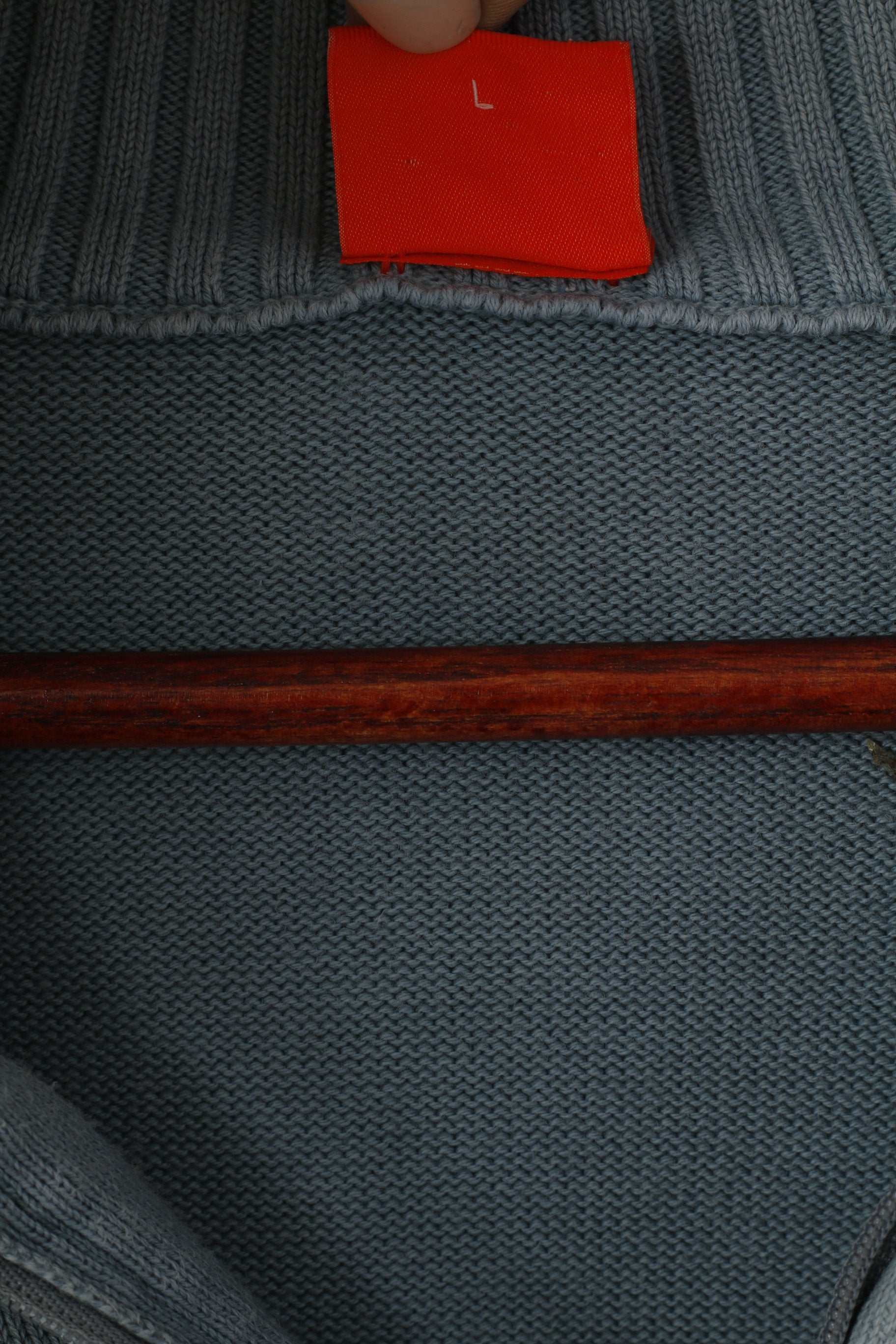 Hugo Boss Hommes L (S) Jumper Bleu Coton Délavé Zip Neck Classic Plain Sweater