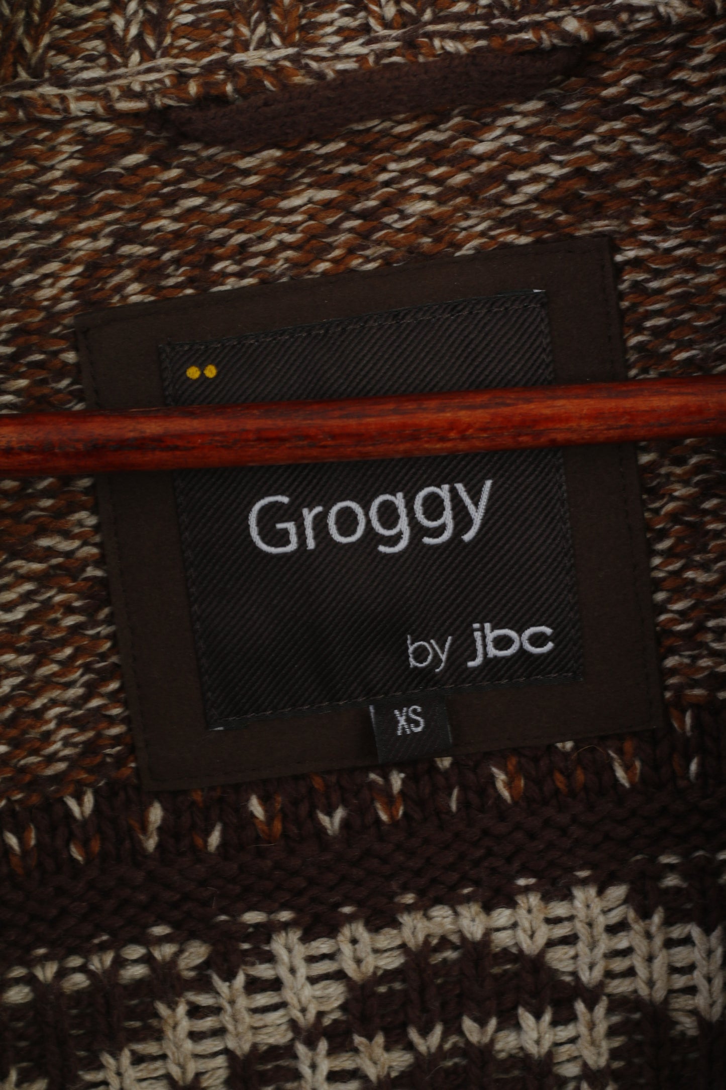 Groggy by jbc Cardigan XS pour femme en coton marron aztèque avec fermeture éclair complète