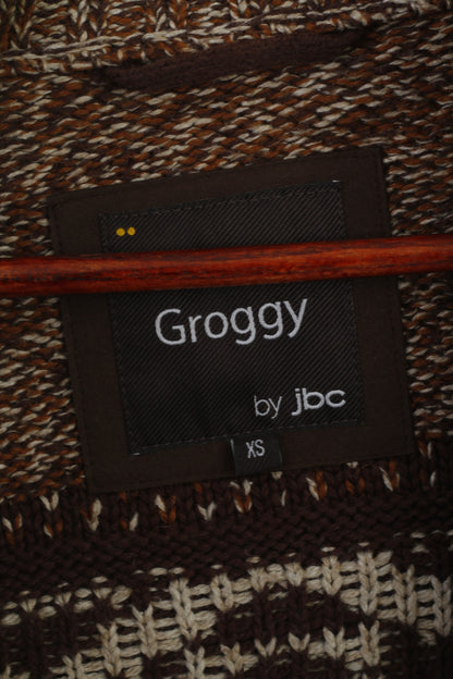 Groggy by jbc Cardigan da donna XS Maglione lavorato a maglia con cerniera intera in cotone marrone azteco