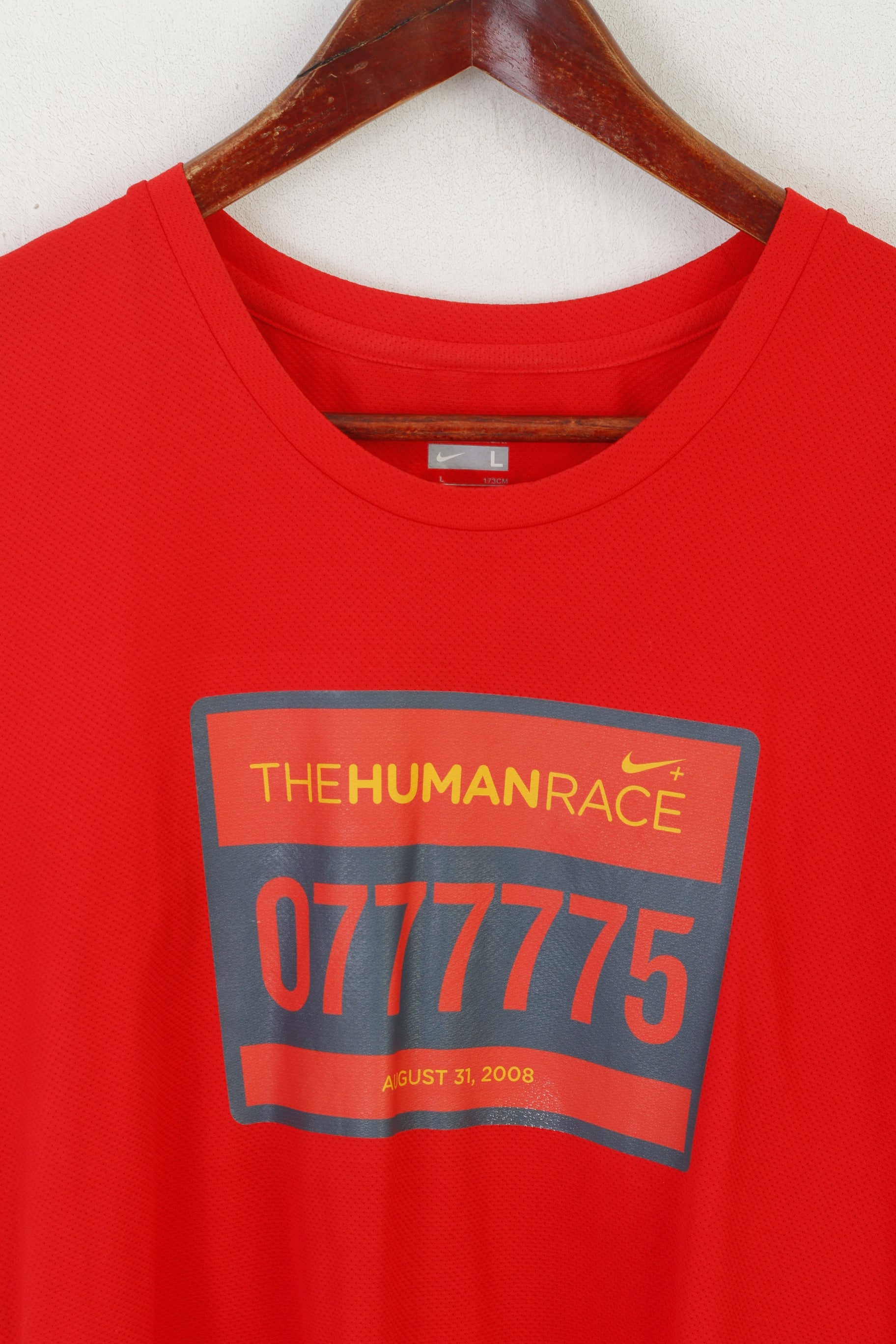 Nike Women L Shirt Red Dry Fit Running The Human Race 2008 Jersey Top