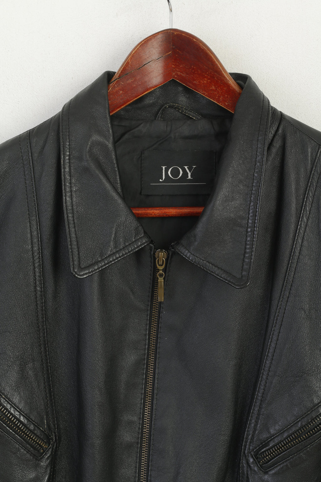 JOY Veste en cuir XL pour femme - Noir - Vintage - Ceinture de motard - Fermeture éclair intégrale - Haut rétro