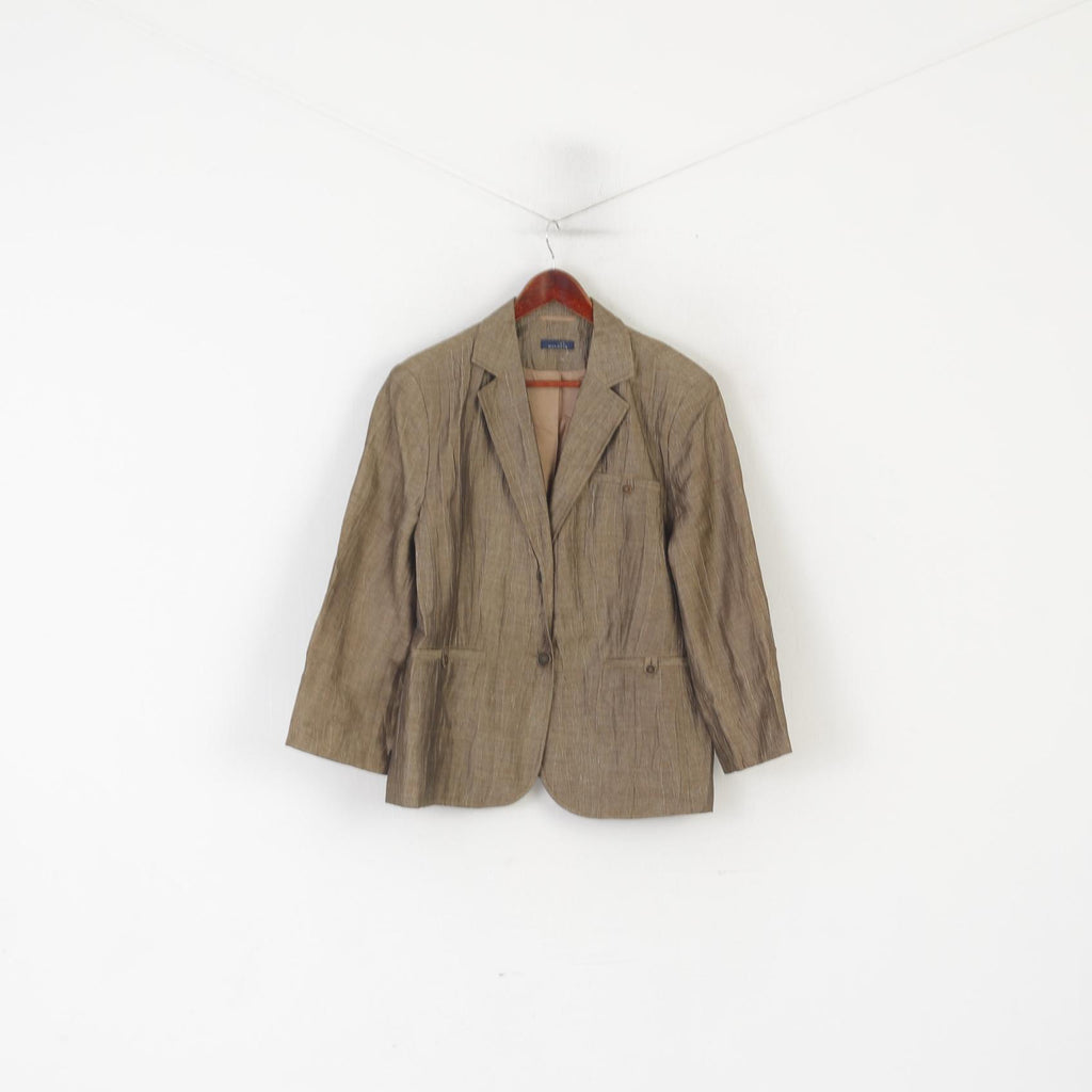 Mariposa Donna 46 20 XL Blazer Giacca morbida vintage in misto lino e nylon lucido dorato