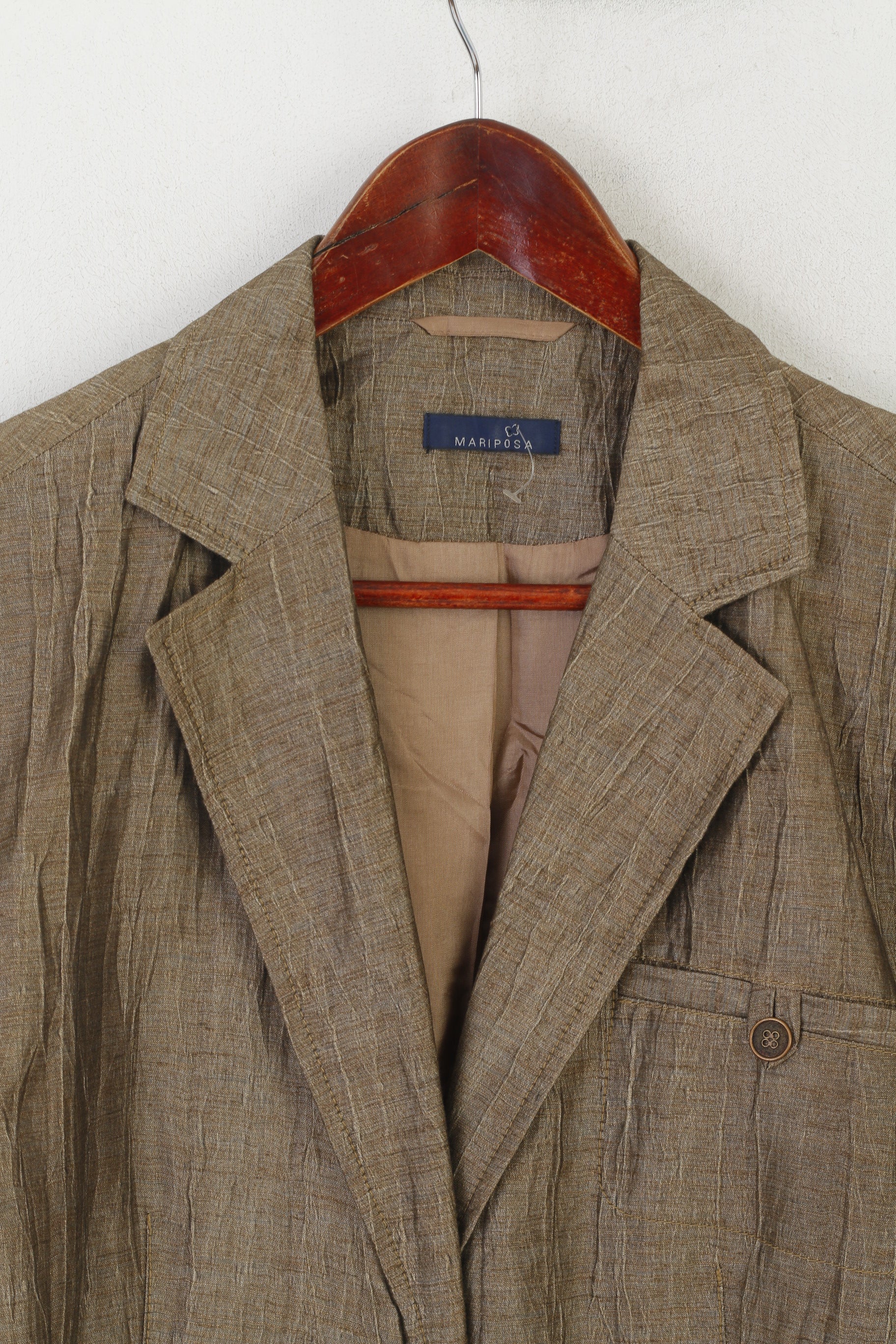 Mariposa Women 46 20 XL Blazer Gold Shiny Linen Nylon Blend Vintage Soft Jacket