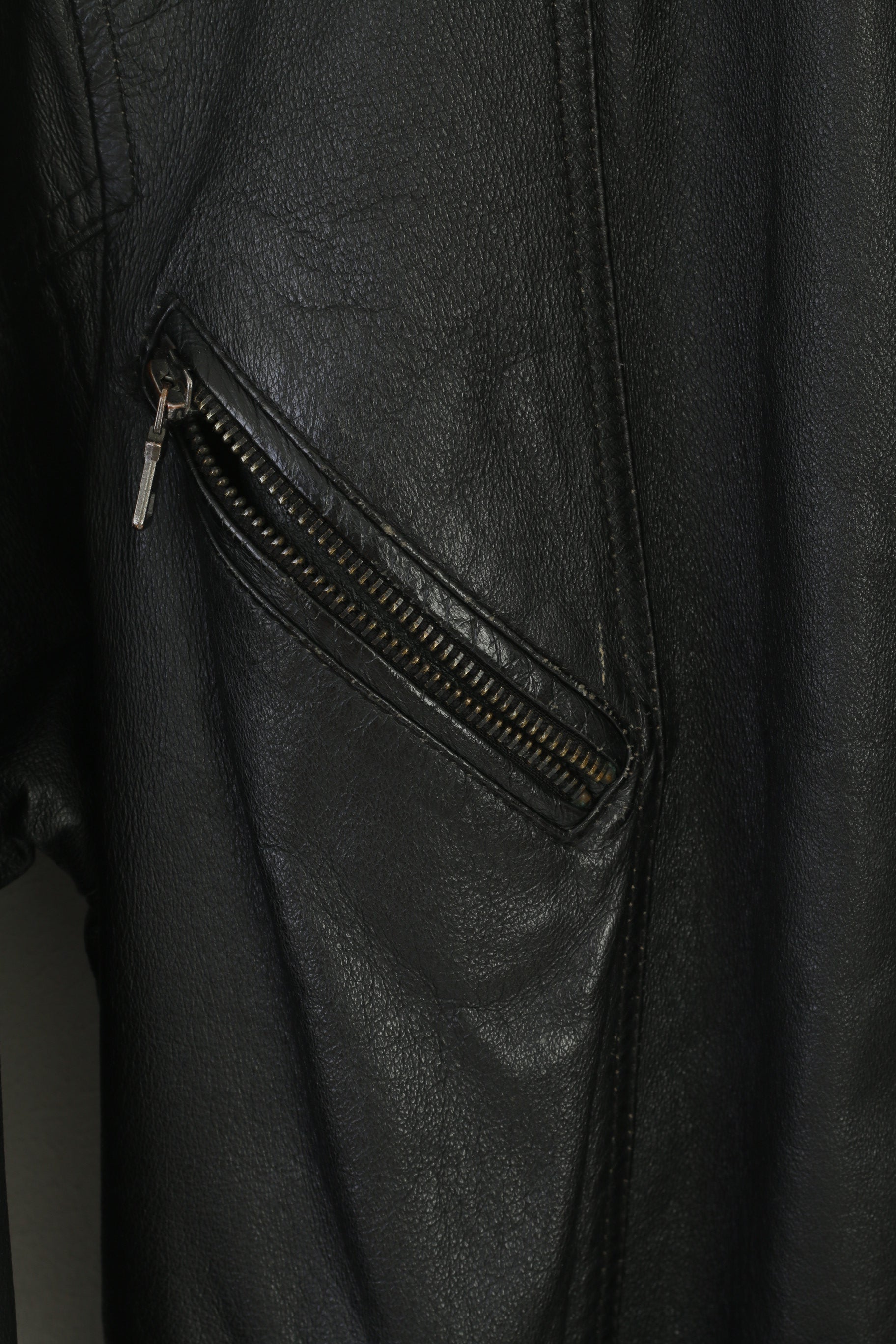 JOY Veste en cuir XL pour femme - Noir - Vintage - Ceinture de motard - Fermeture éclair intégrale - Haut rétro