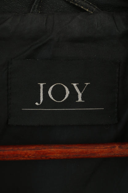 JOY Women XL Leather Jacket Black Vintage Belted Biker Full Zip Retro Top