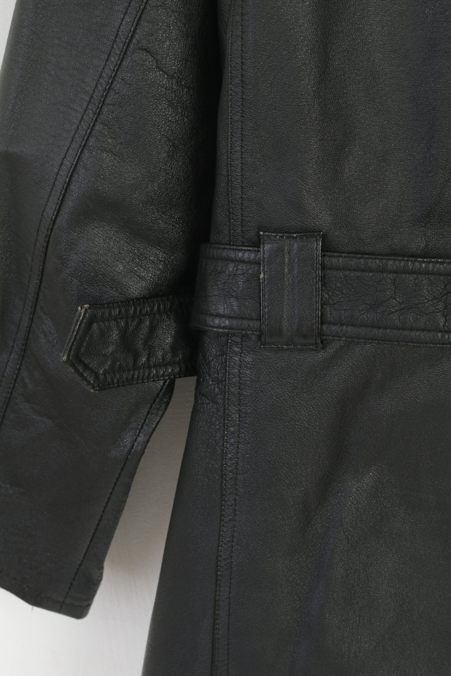JOY Women XL Leather Jacket Black Vintage Belted Biker Full Zip Retro Top