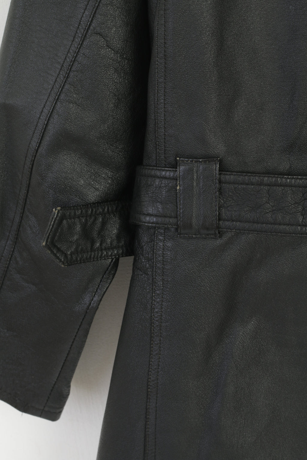 JOY Veste en cuir XL pour femme - Noir - Vintage - Ceinture de motard - Fermeture éclair intégrale - Haut rétro
