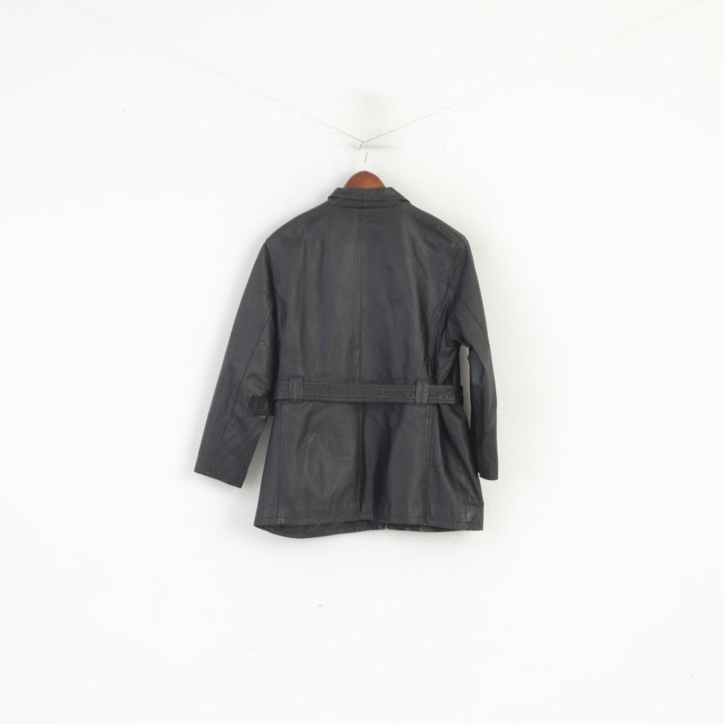 JOY Veste en cuir XL pour femme - Noir - Vintage - Ceinture de motard - Fermeture éclair intégrale - Haut rétro