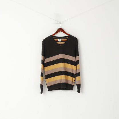 Lacoste Men S Jumper Brown Black Striped Cotton V Neck Classic Sweater