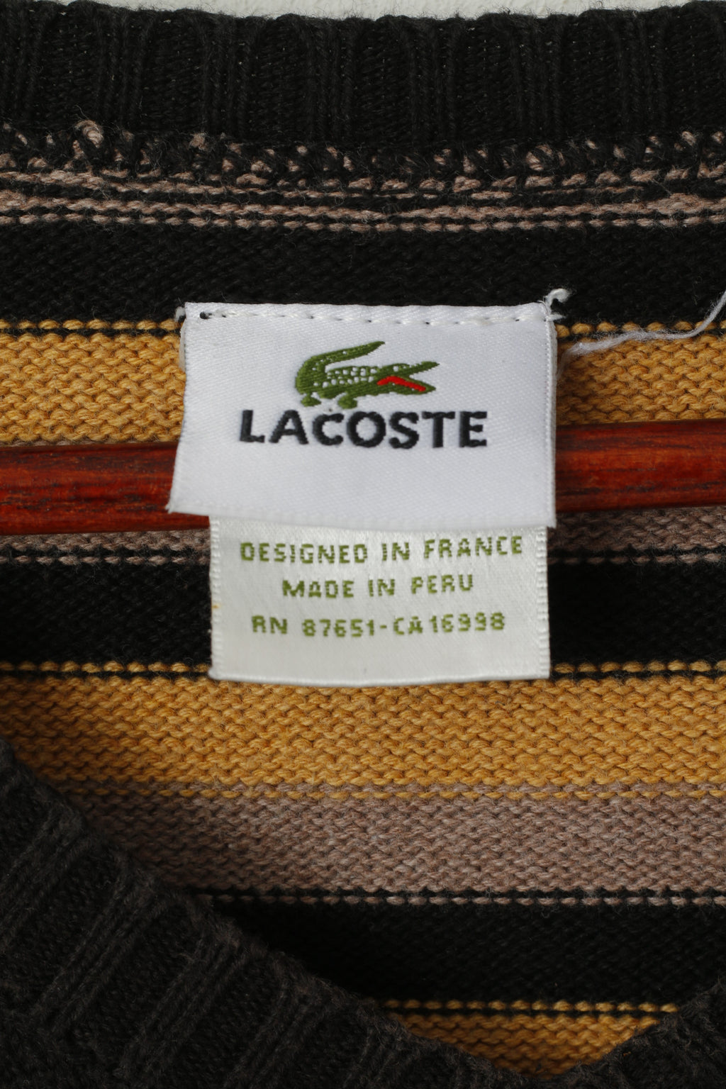 Maglione da uomo Lacoste Maglione classico con scollo a V in cotone a righe marrone nero