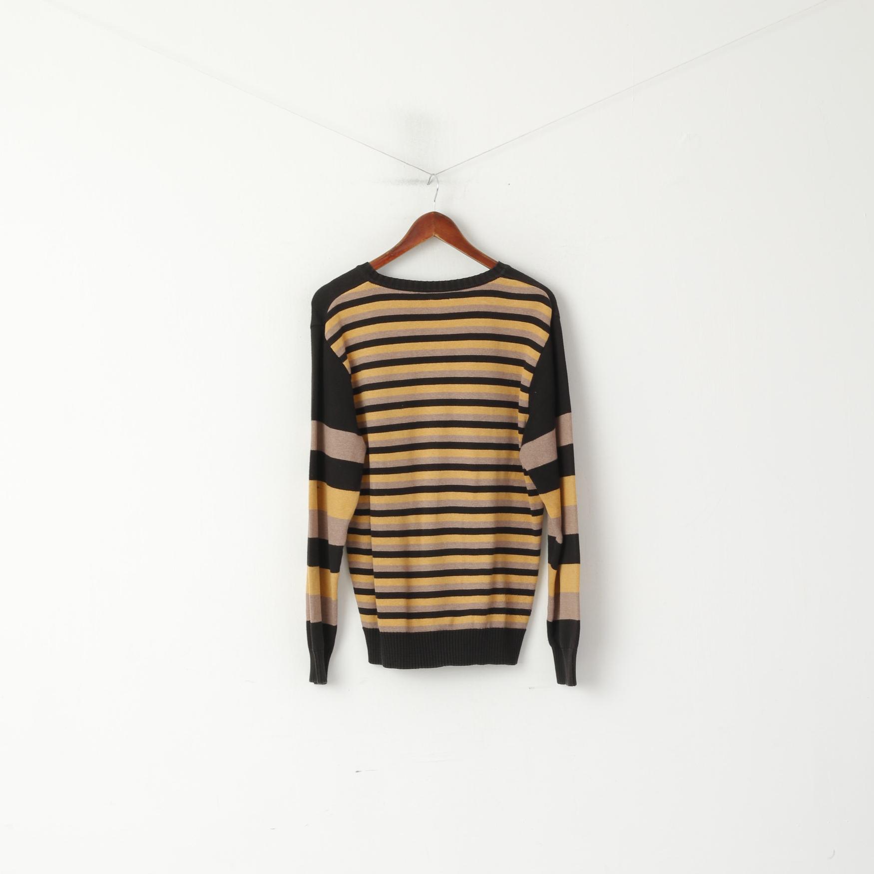 Lacoste Pull classique à col en V en coton rayé marron et noir pour homme