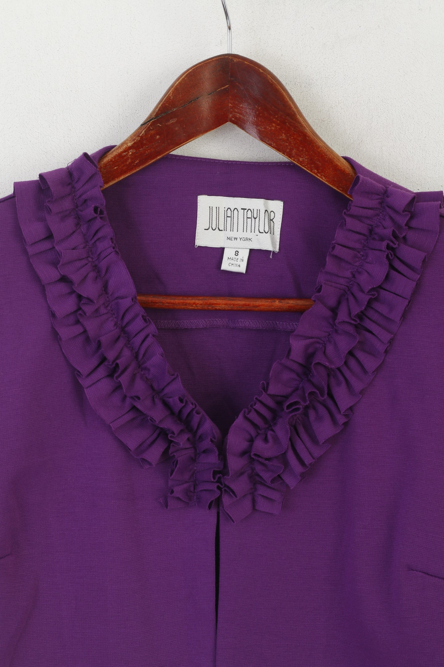 Julian Taylor Women 8 S Bolero Purple Cropped Blazer Shoulder Pads Ruffle Top