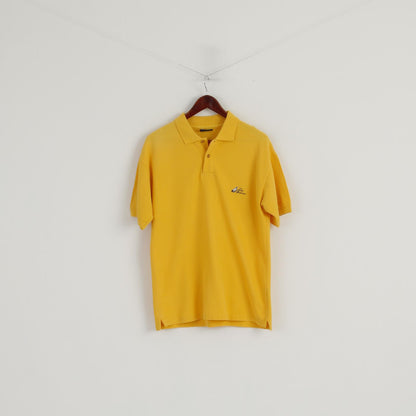Peak Performance Men M Polo Shirt Yellow Cotton Plain Detailed Buttons Top