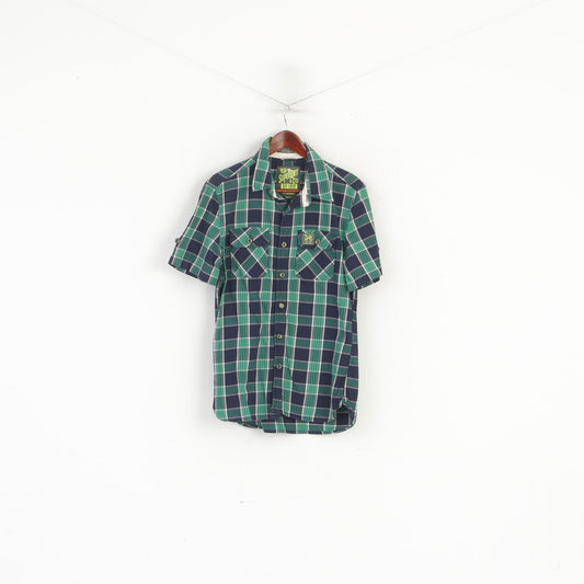 Superdry Hommes M (S) Chemise Casual Vert Check Cotton Luberjack Twill Top