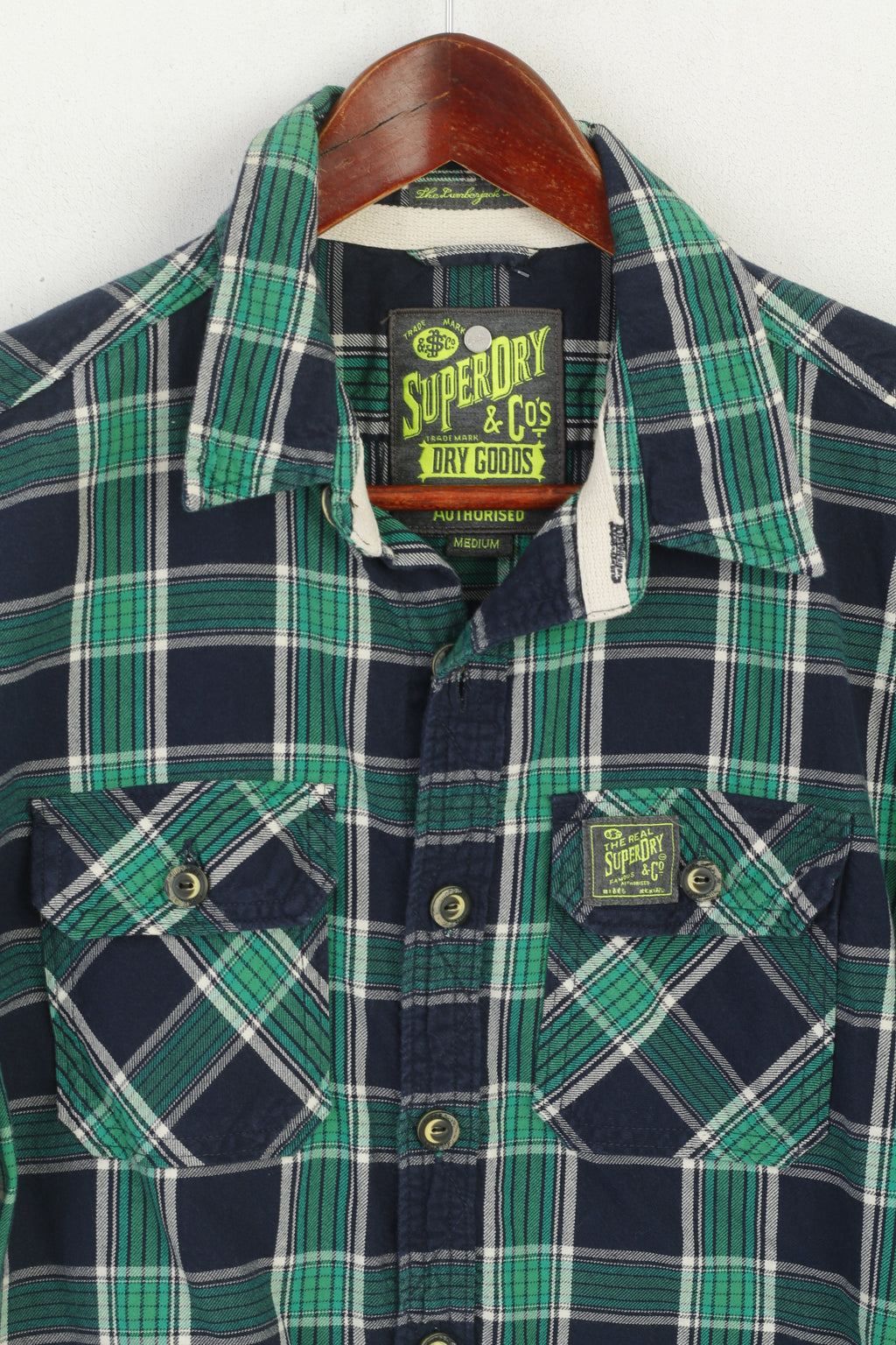 Superdry Men M (S) Casual Shirt Green Check Cotton Luberjack Twill Top