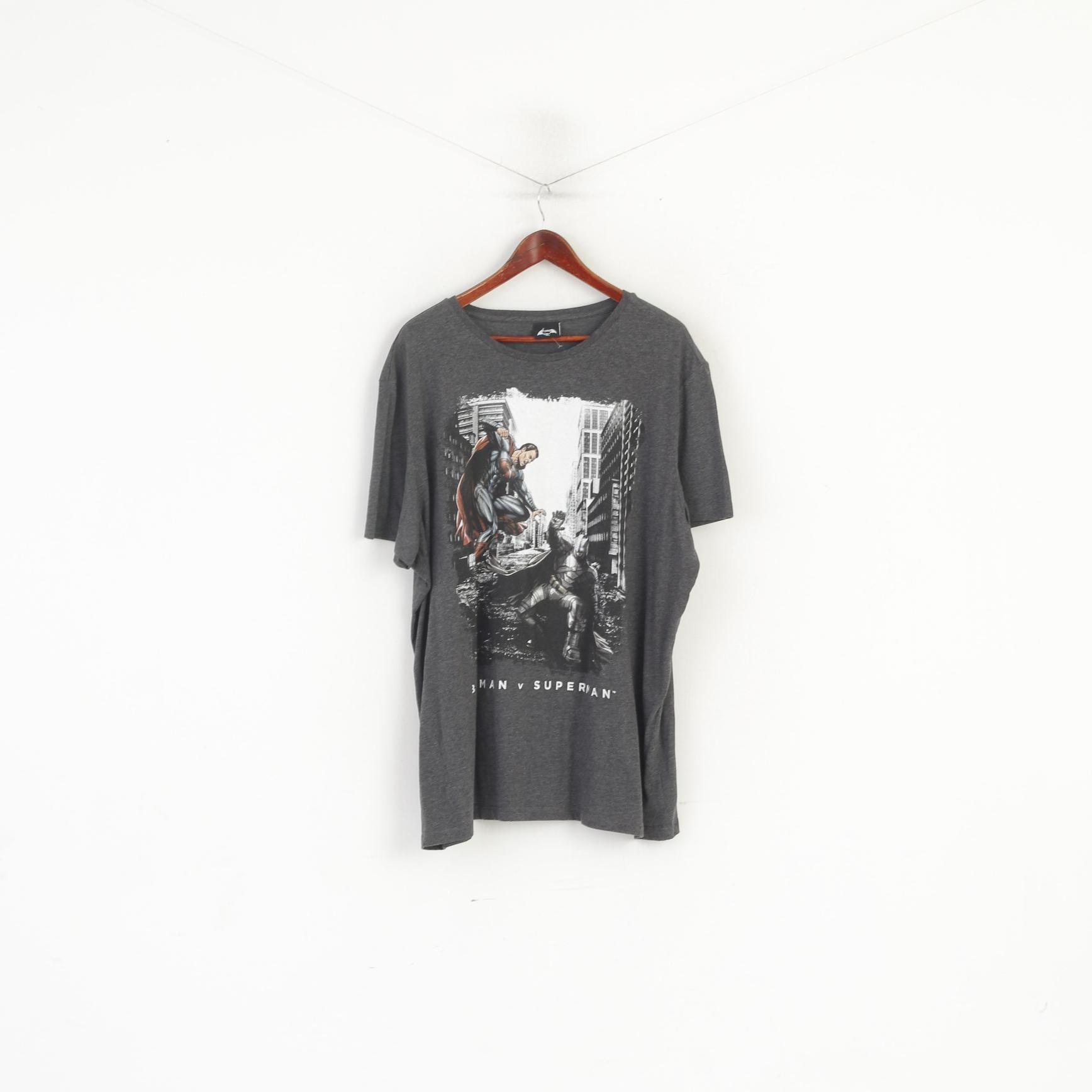 Batman V Superman Men XXXL Shirt Gray Cotton Graphic Dawn of Justice Top