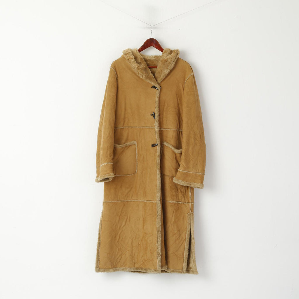 Elena Monti Women 42 XL Duffle Coat Brown Boho Hooded Vintage Valentina Made in Italy