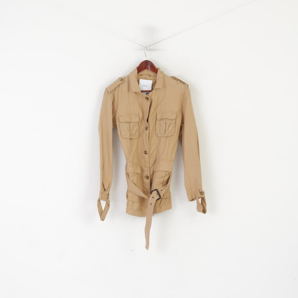 GANT Collection Women 42 16 M Jacket Camel 100% Linen Belted Lightweight Top