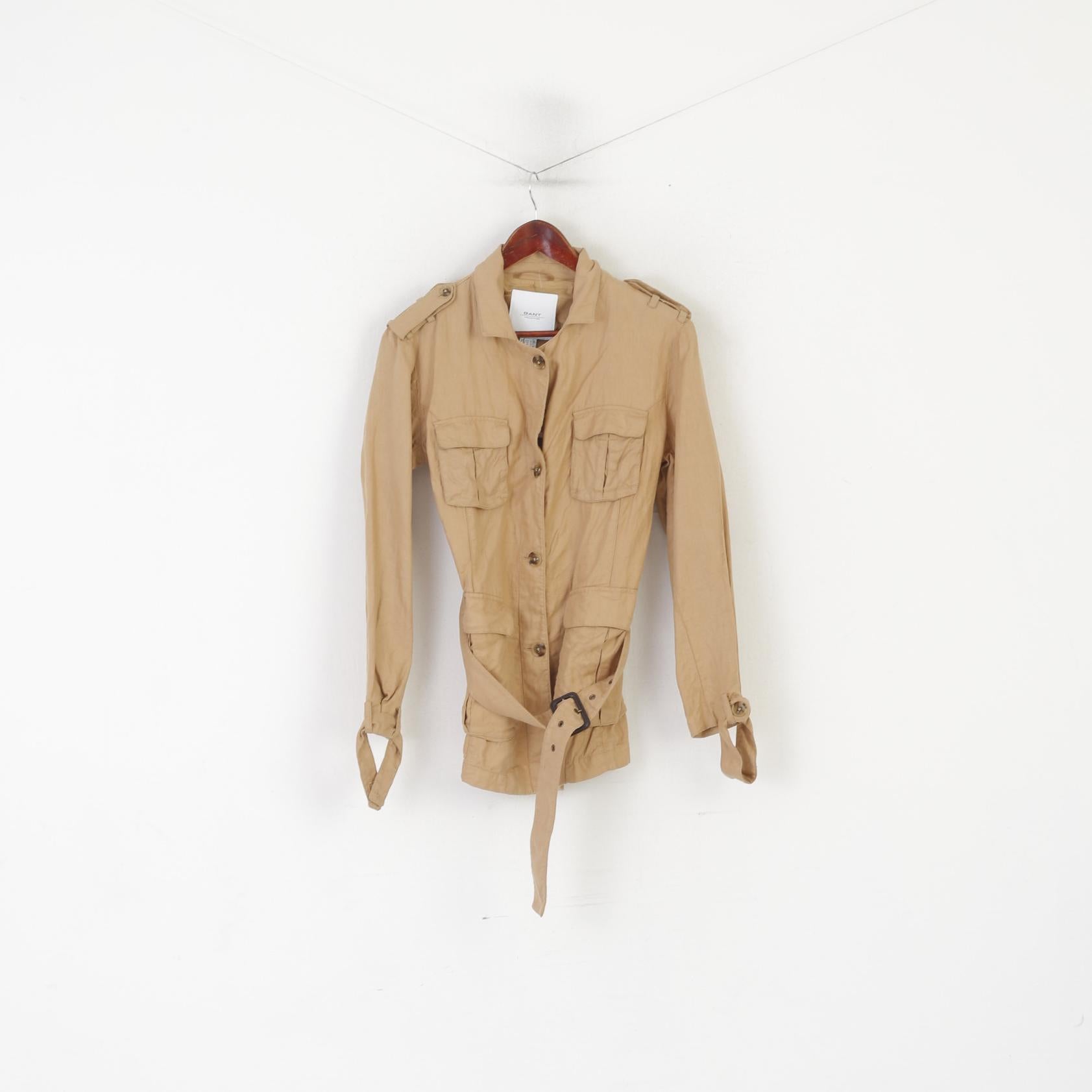GANT Collection Women 42 16 M Jacket Camel 100% Linen Belted Lightweight Top