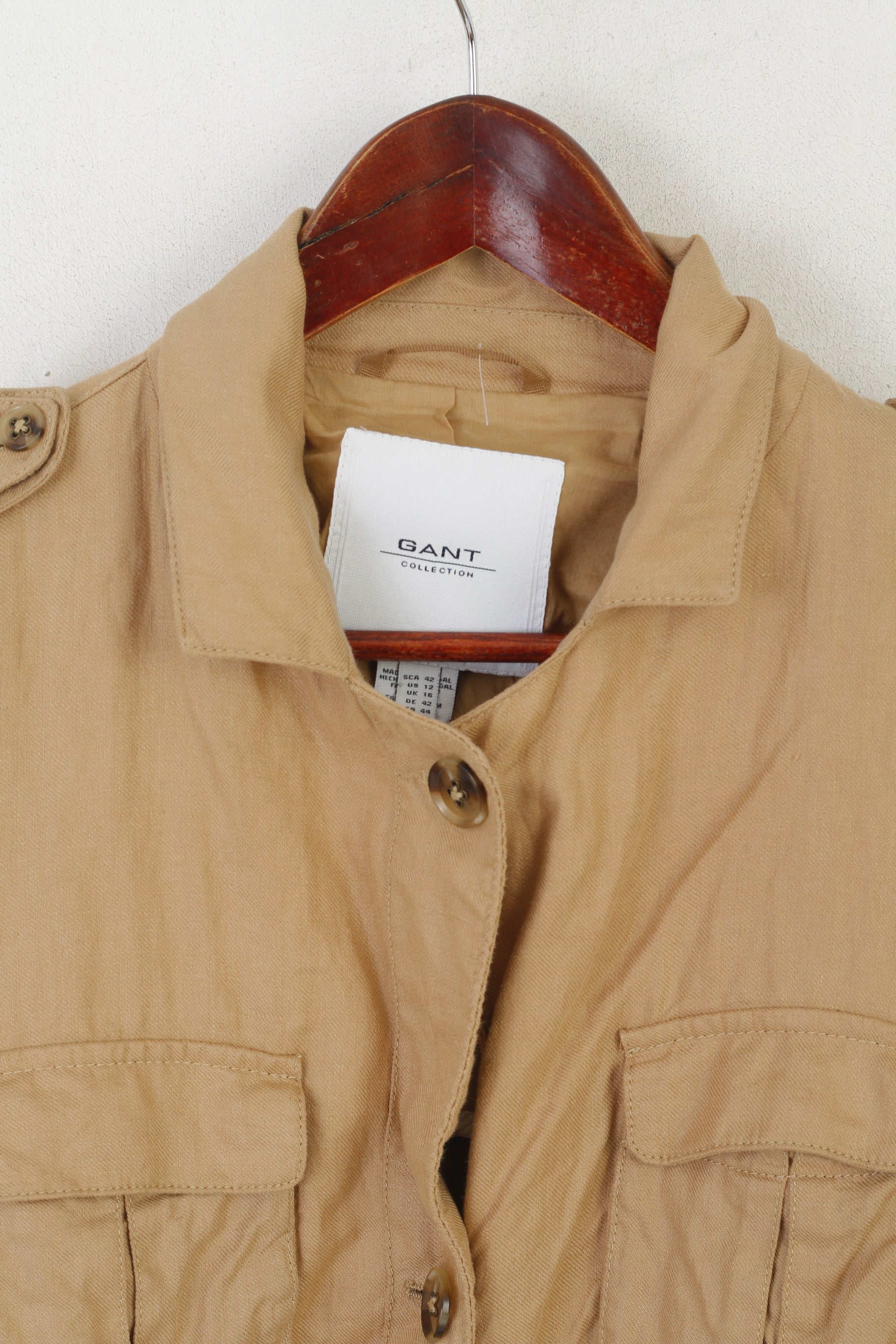 GANT Collection Women 42 16 M Jacket Camel 100% Linen Belted Lightweight Top