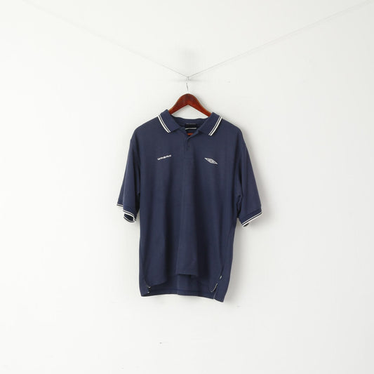 Umbro Hommes XL Polo Marine Coton Mélange Manches Courtes Vintage 90s Top