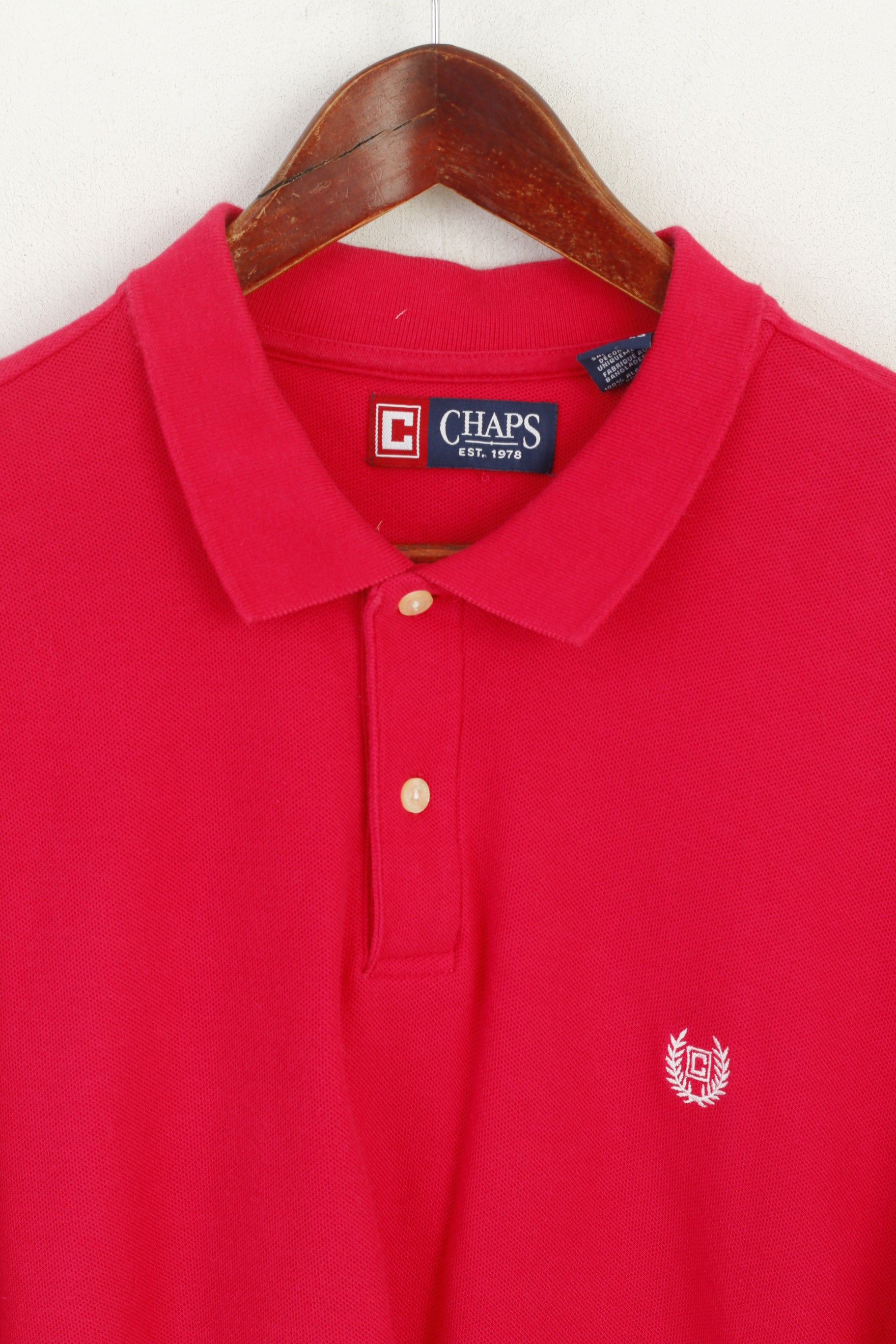 Chaps Homme XL Polo Amarante Coton Uni Vintage Classique Manches Courtes Haut
