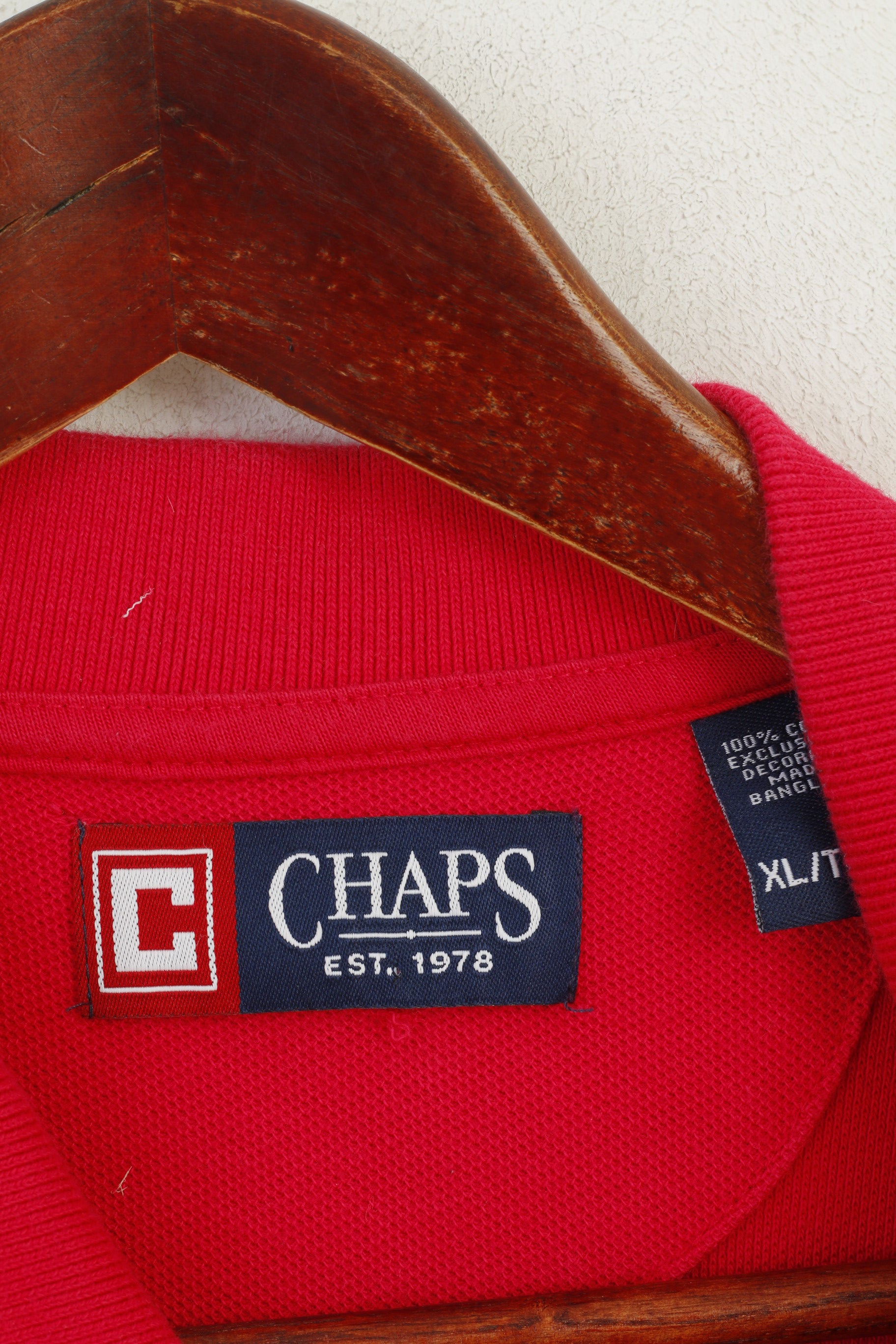 Chaps Homme XL Polo Amarante Coton Uni Vintage Classique Manches Courtes Haut