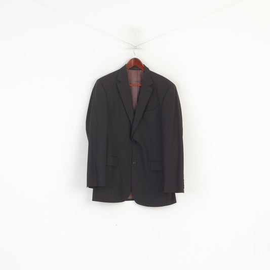 Pierre Cardin Men 50 40 Blazer Black Brown Striped Wool Shiny Single Breasted Jacket