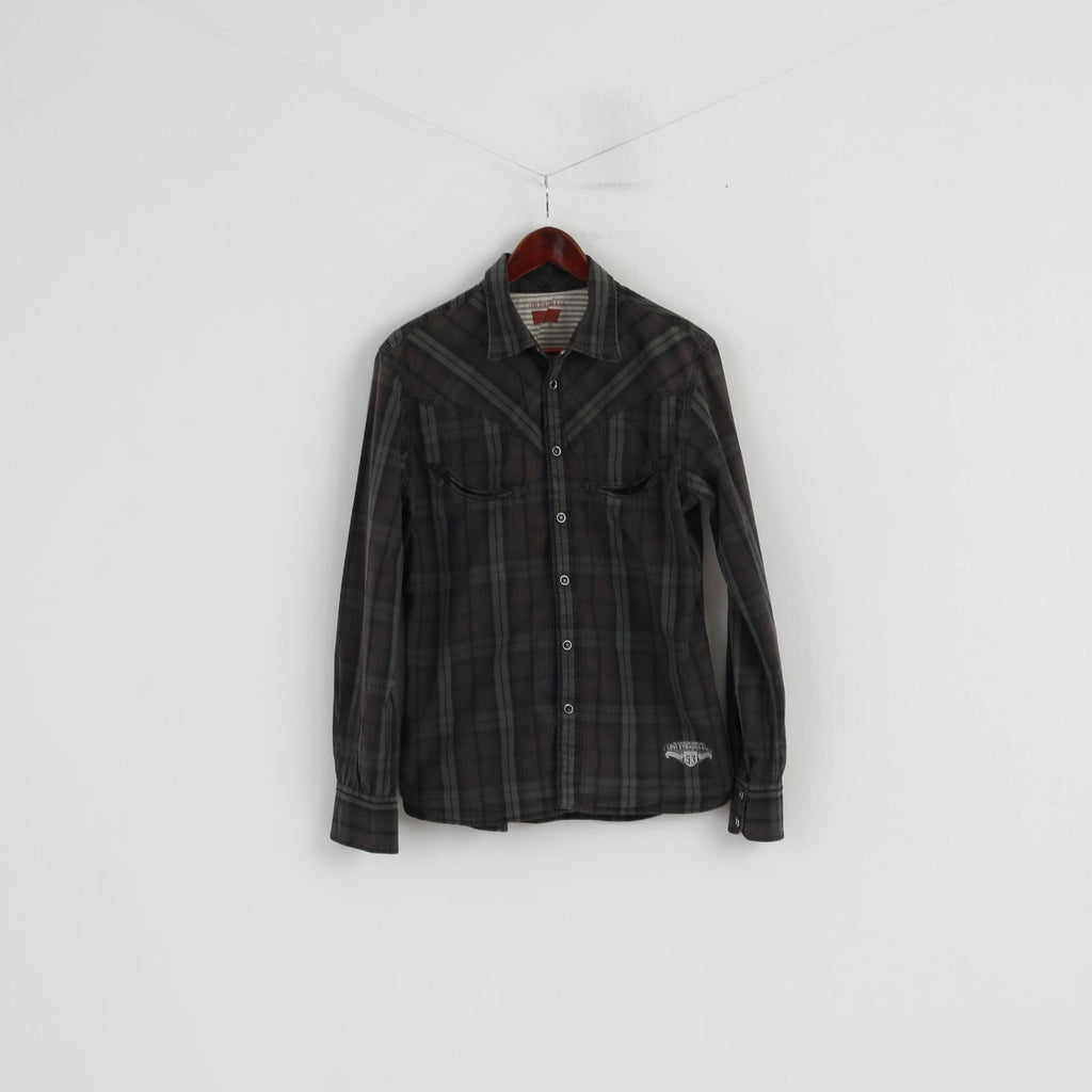 Levi's Men L (M) Chemise décontractée Vert à carreaux en coton avec boutons-pression Army Haut à manches longues