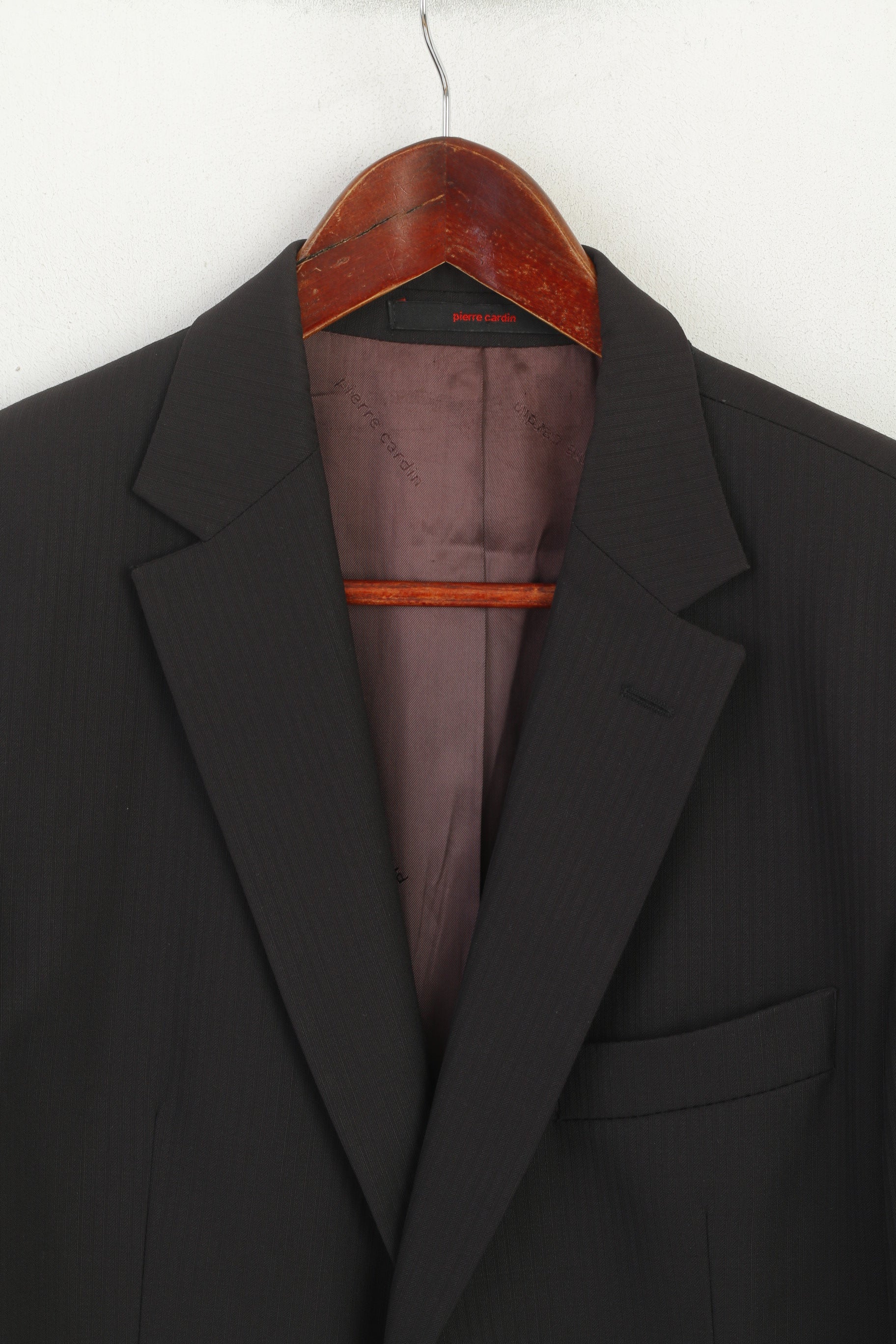 Pierre Cardin Men 50 40 Blazer Black Brown Striped Wool Shiny Single Breasted Jacket