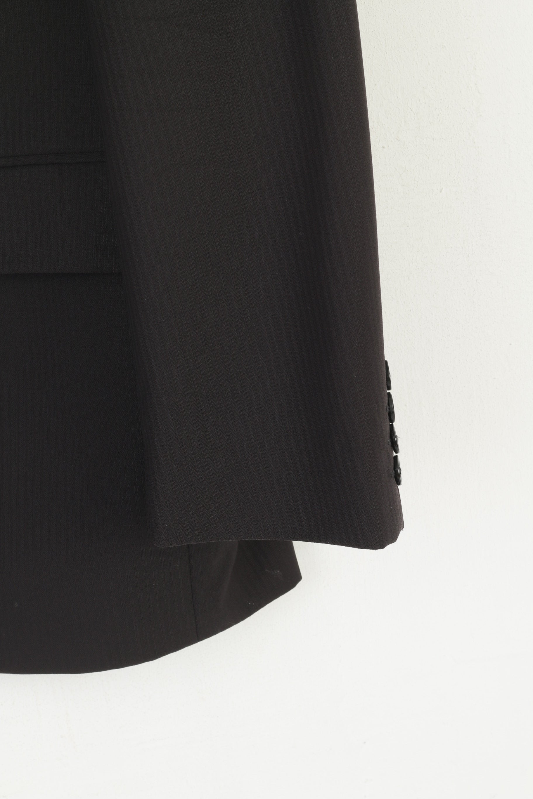 Pierre Cardin Men 50 40 Blazer Black Brown Striped Wool Shiny Single Breasted Jacket