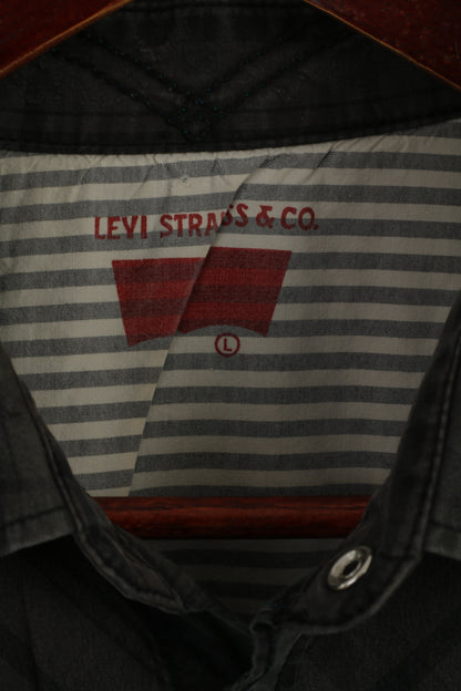 Levi's Men L (M) Chemise décontractée Vert à carreaux en coton avec boutons-pression Army Haut à manches longues