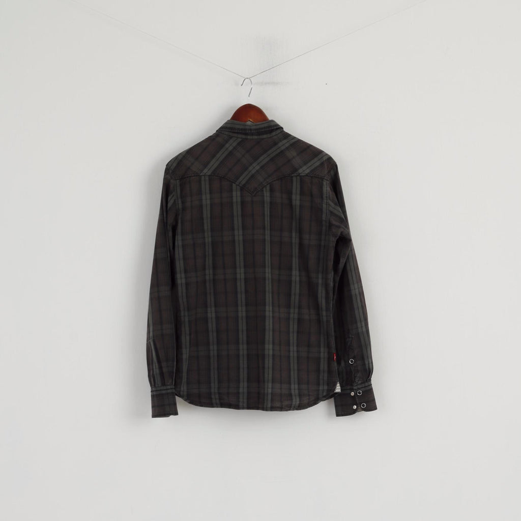 Levi's Men L (M) Chemise décontractée Vert à carreaux en coton avec boutons-pression Army Haut à manches longues
