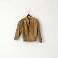JAMA Femme M Veste Marron Bomber Cuir Épaulettes Vintage Biker Top