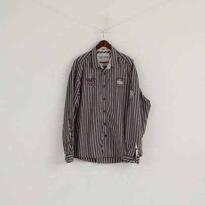 Camp David Men 3XL Casual Shirt Grey Striped Cotton Discover Nature Long Sleeve Top