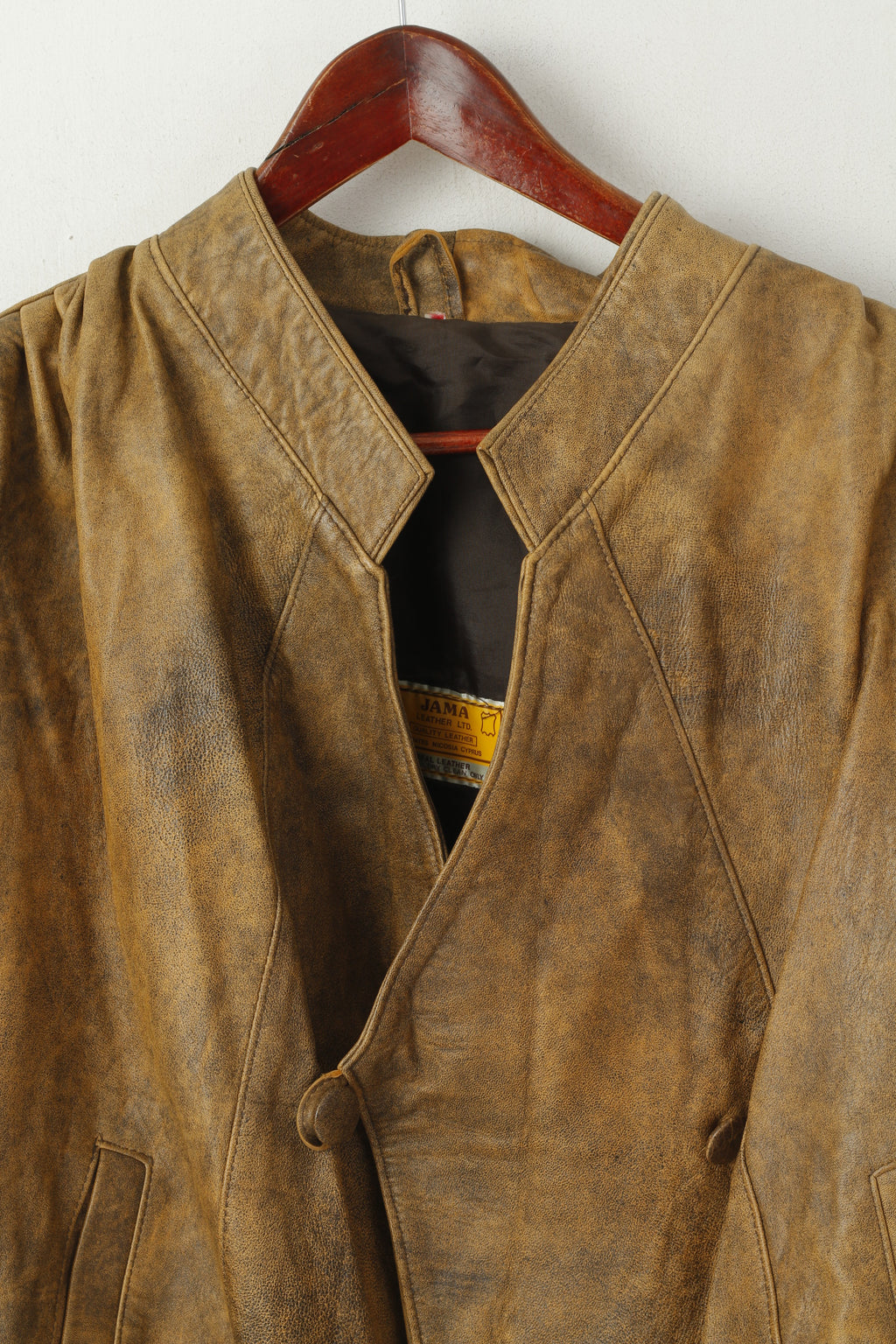 JAMA Women M Jacket Brown Bomber Leather Shoulder Pads Vintage Biker Top