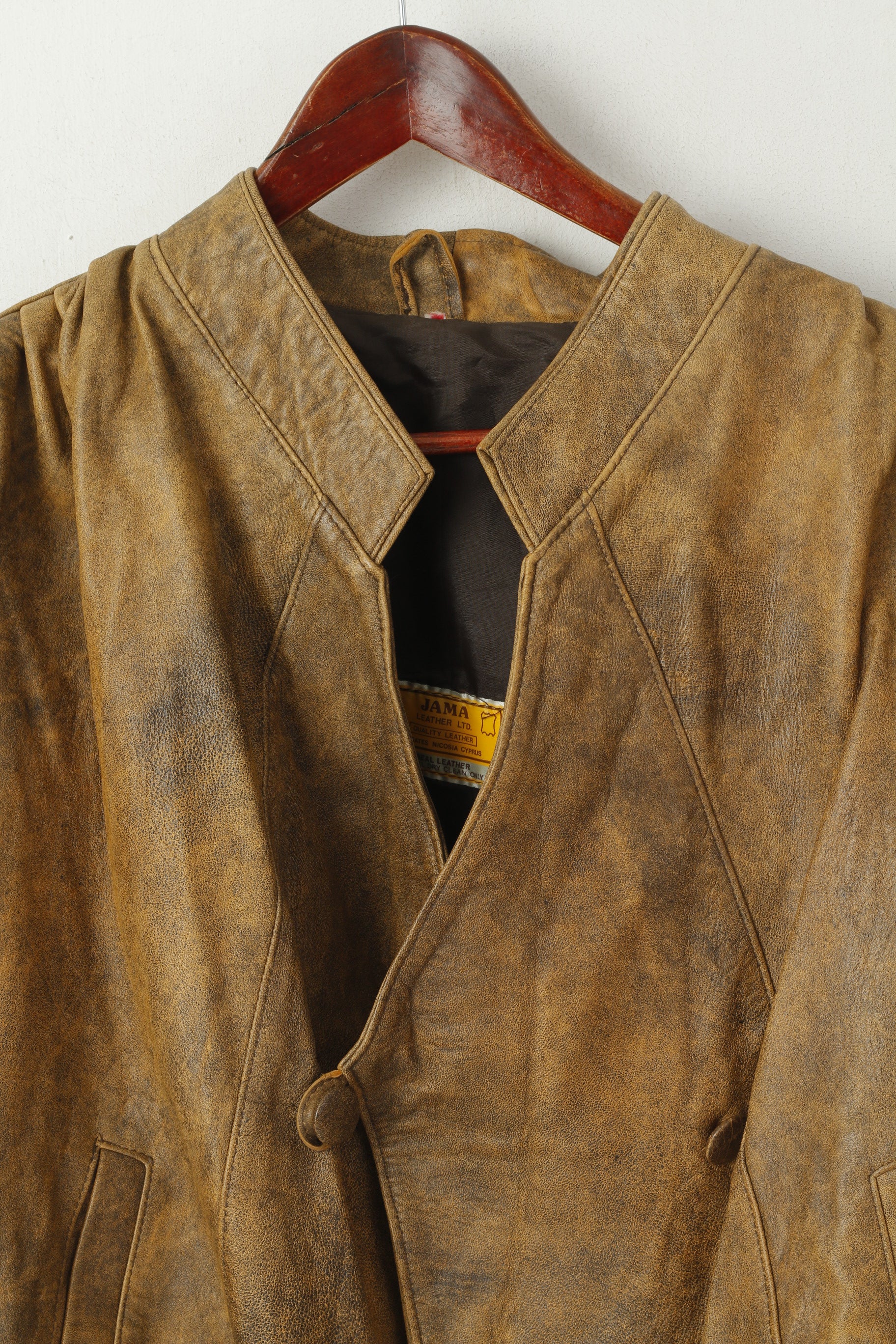 JAMA Women M Jacket Brown Bomber Leather Shoulder Pads Vintage Biker Top