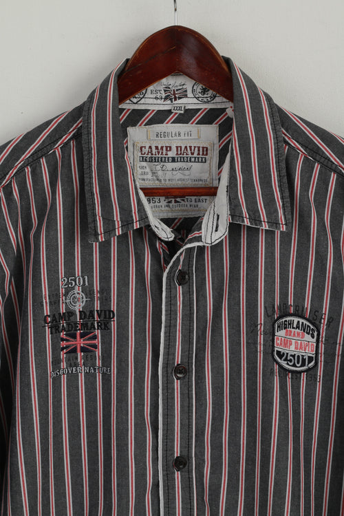 Camp David Chemise décontractée pour homme 3XL en coton rayé gris Discover Nature Haut à manches longues