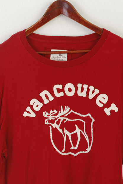Northern Vibe Canada Hommes XL T-Shirt Rouge Coton Vancouver Ras du Cou Haut Vintage