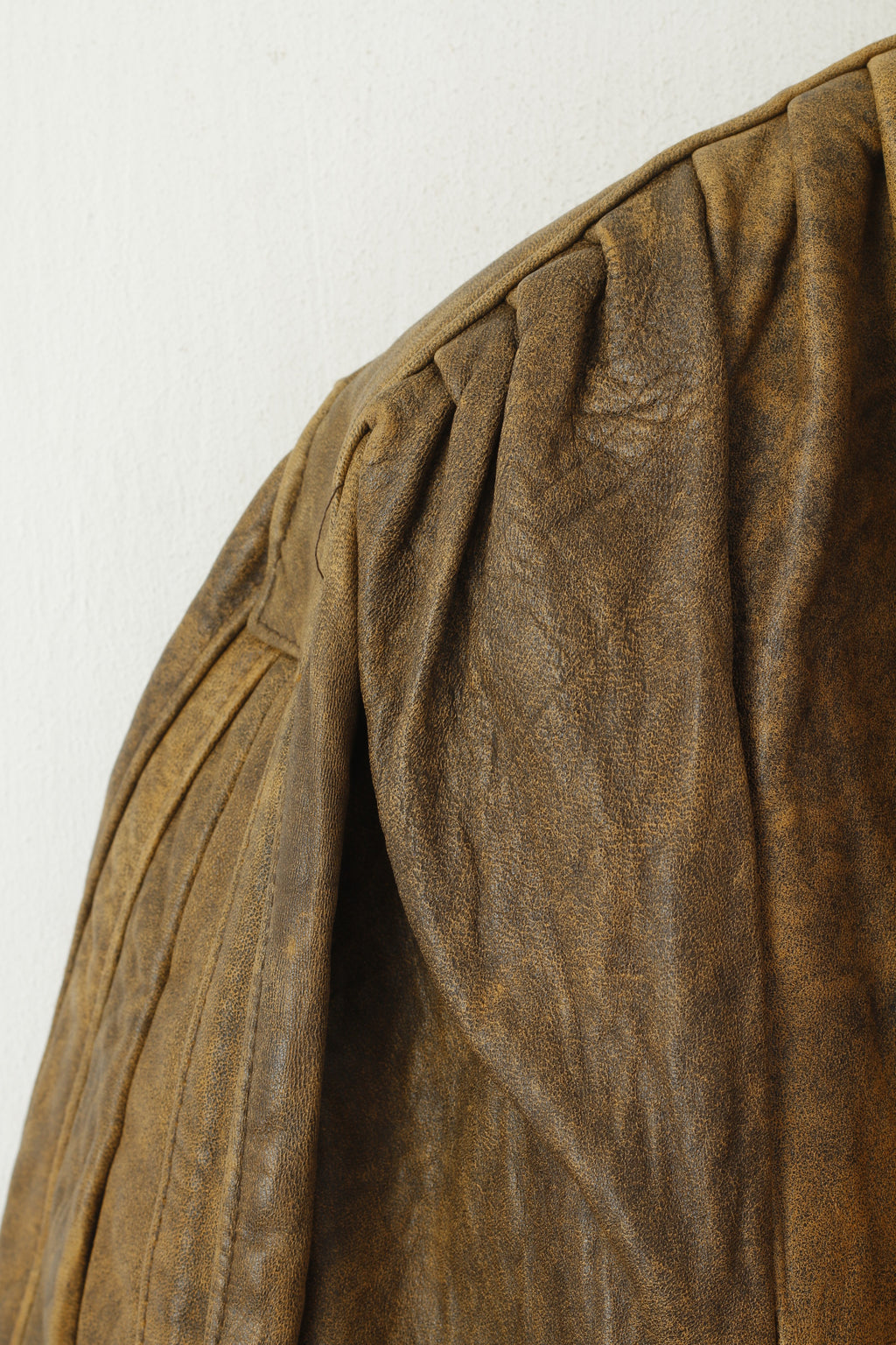 JAMA Women M Jacket Brown Bomber Leather Shoulder Pads Vintage Biker Top