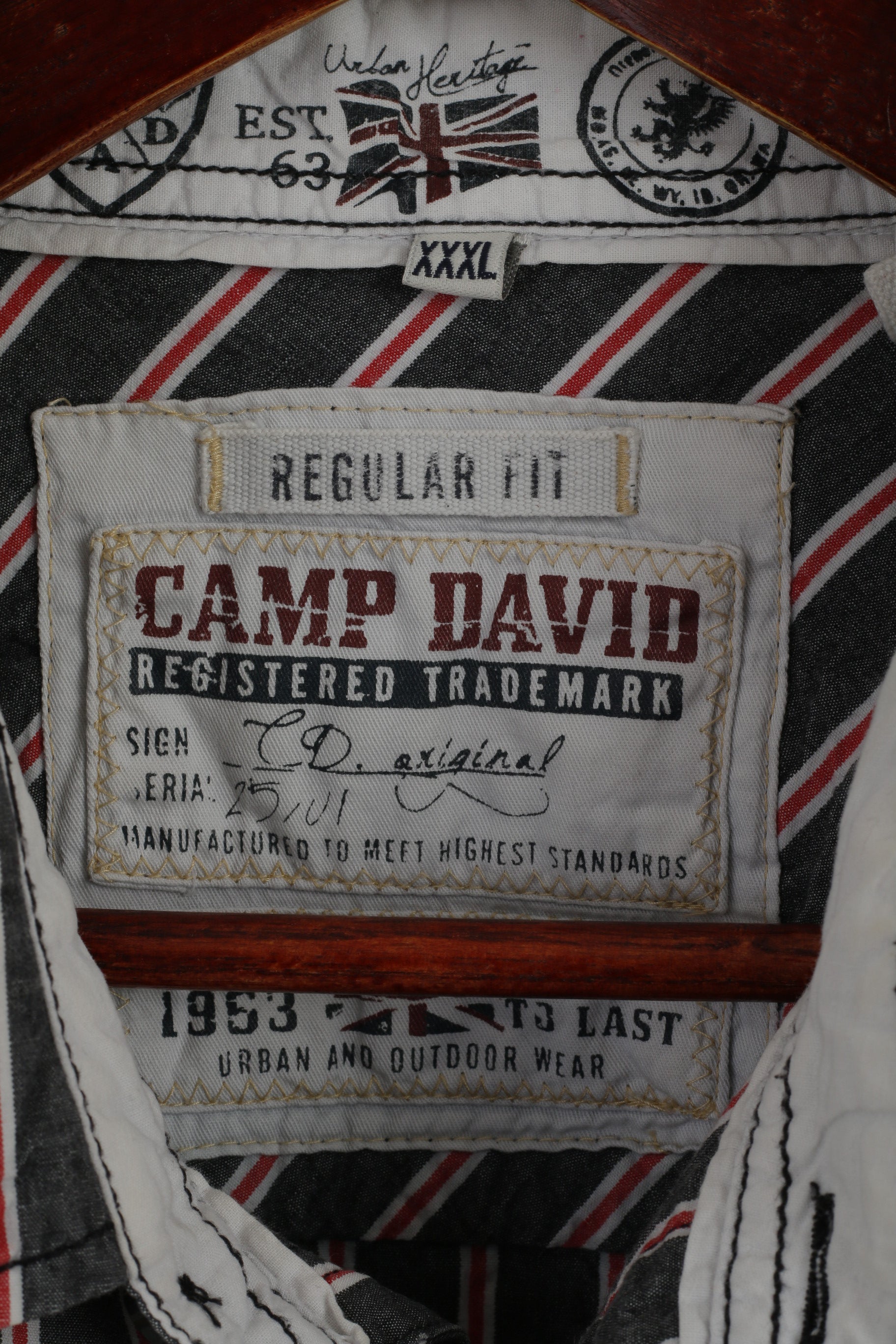 Camp David Men 3XL Casual Shirt Grey Striped Cotton Discover Nature Long Sleeve Top