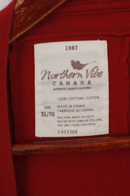 Northern Vibe Canada Hommes XL T-Shirt Rouge Coton Vancouver Ras du Cou Haut Vintage
