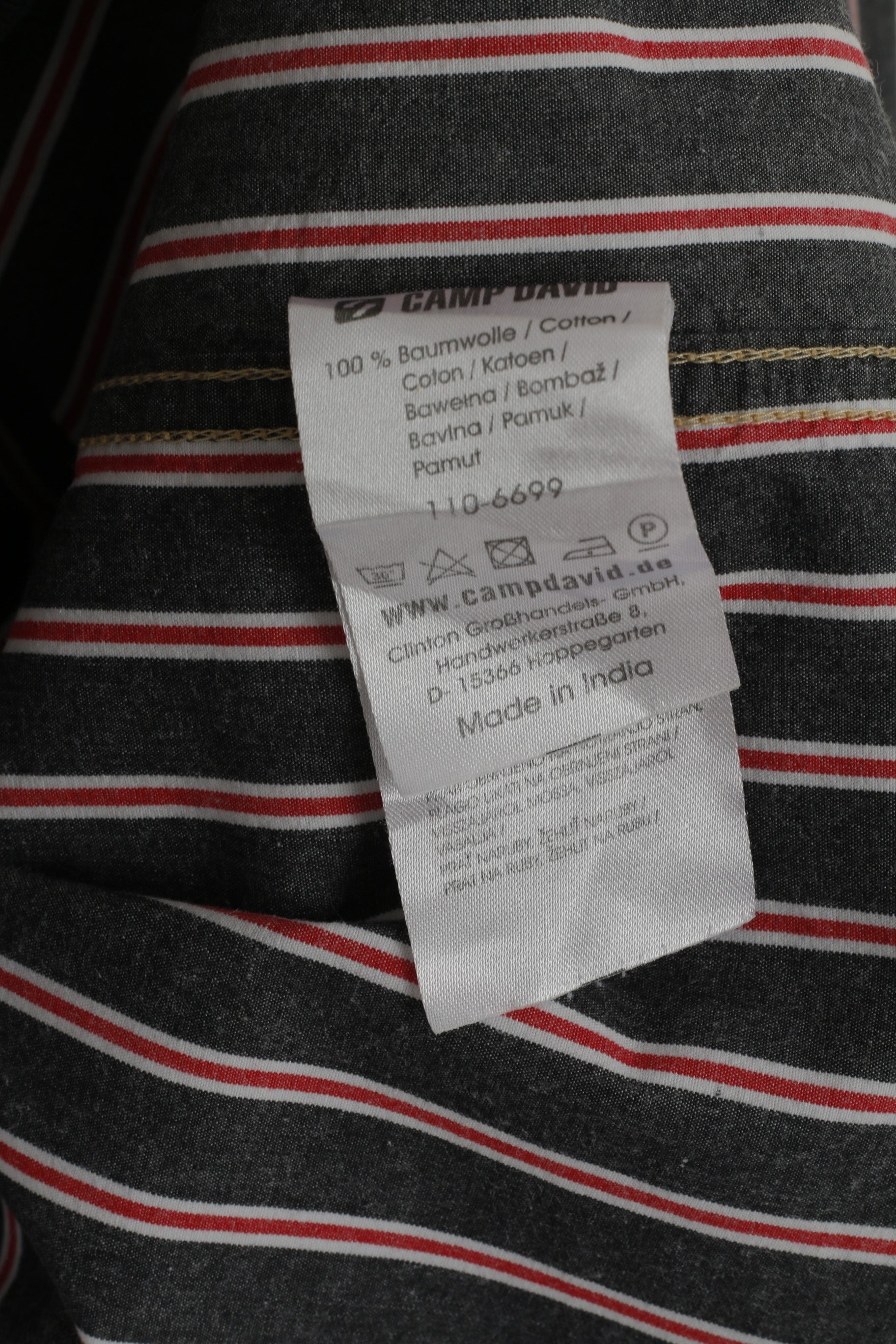 Camp David Men 3XL Casual Shirt Grey Striped Cotton Discover Nature Long Sleeve Top