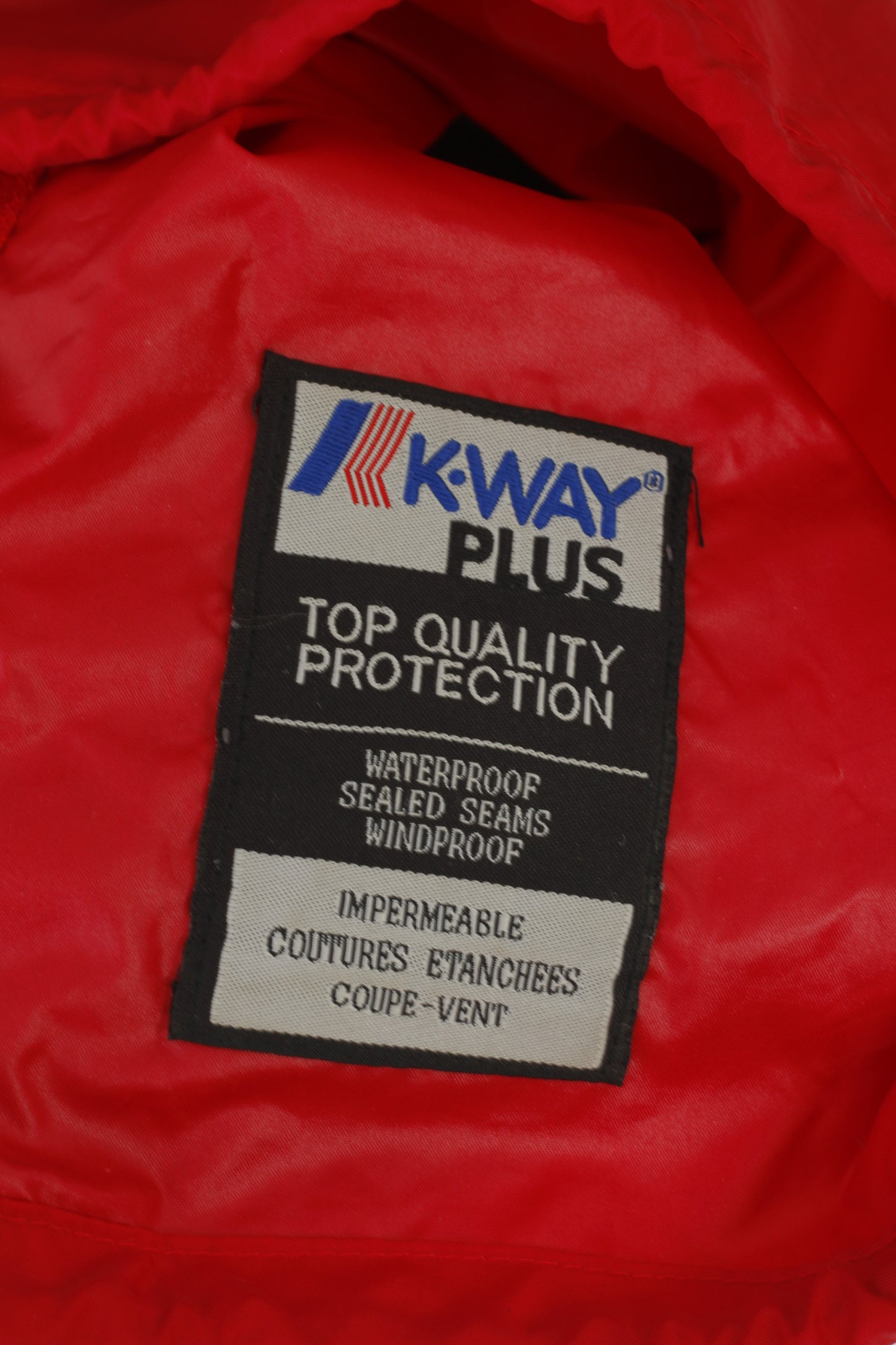 K-Way International Men L Jacket Black Red Vintage Nylon Hidded Hood Outdoor Top