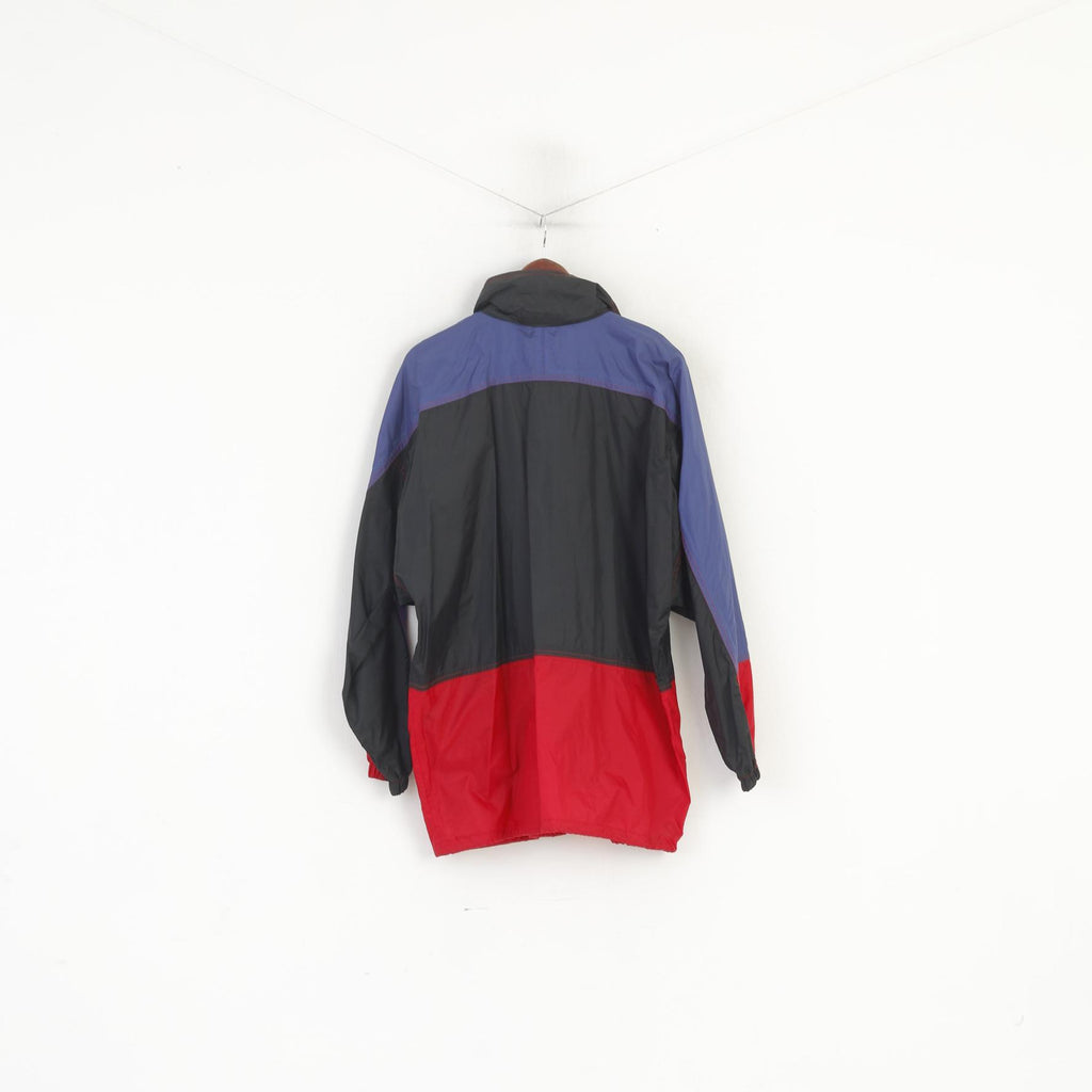 K-Way International Men L Jacket Black Red Vintage Nylon Hidded Hood Outdoor Top
