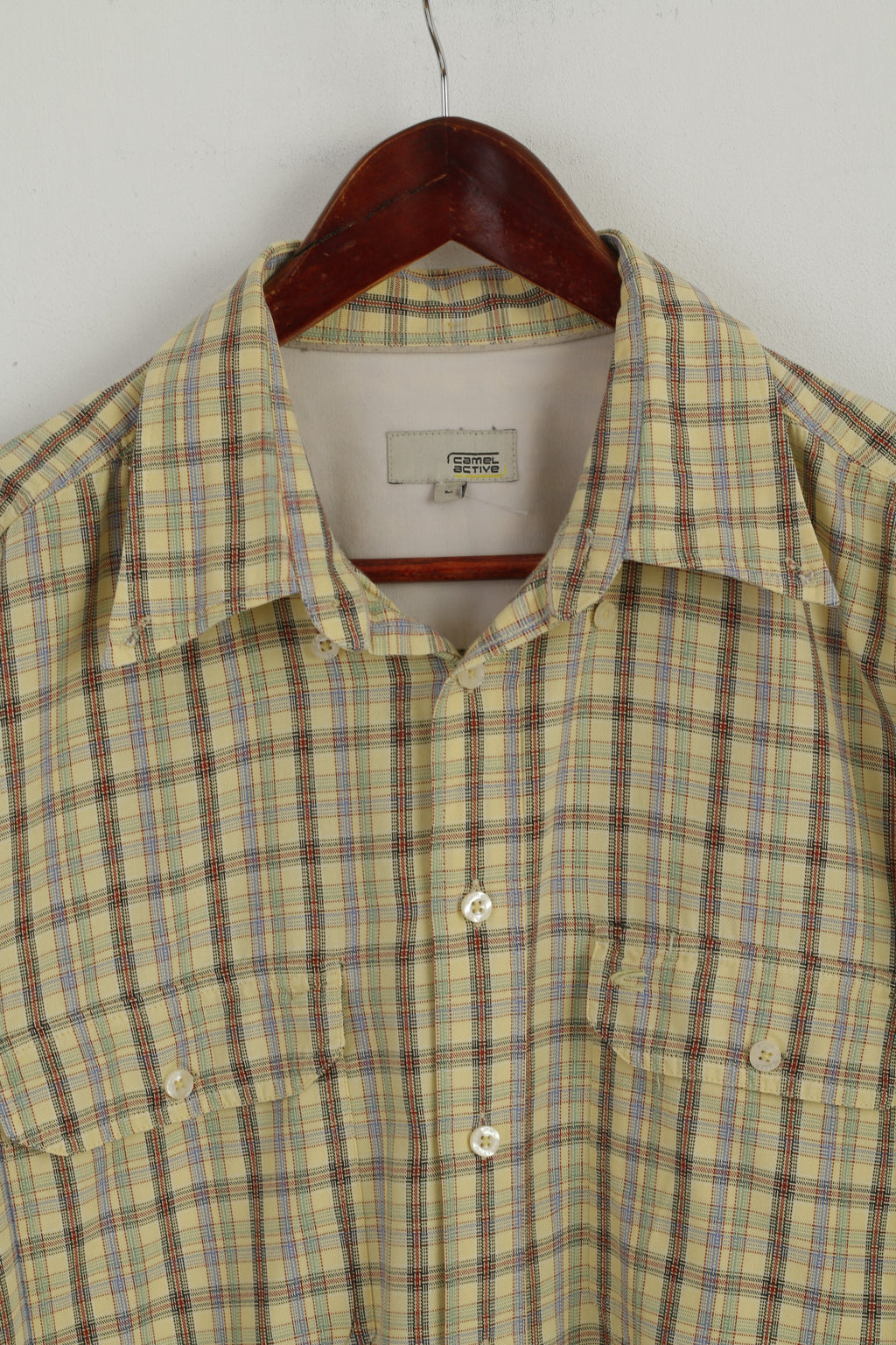 Camel Active Men L Casual Shirt Yellow Checkered Cotton Outdoor Long Sleeve Top