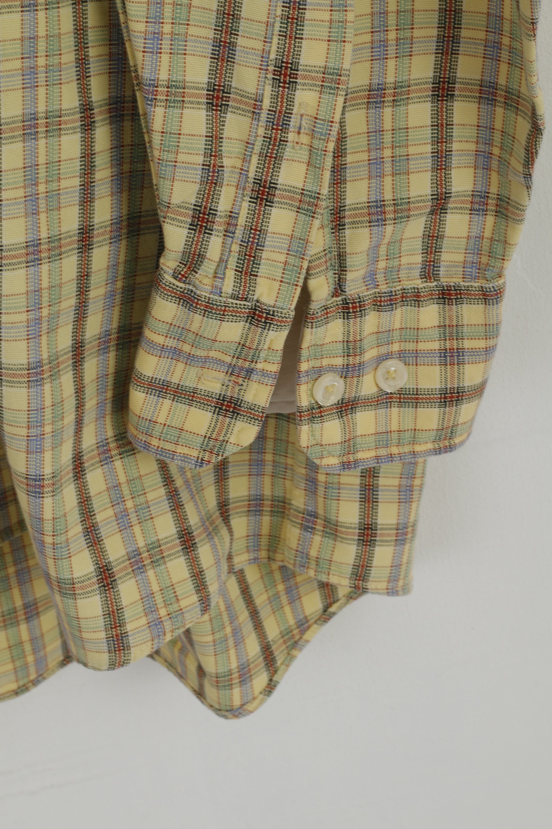 Camel Active Men L Casual Shirt Yellow Checkered Cotton Outdoor Long Sleeve Top