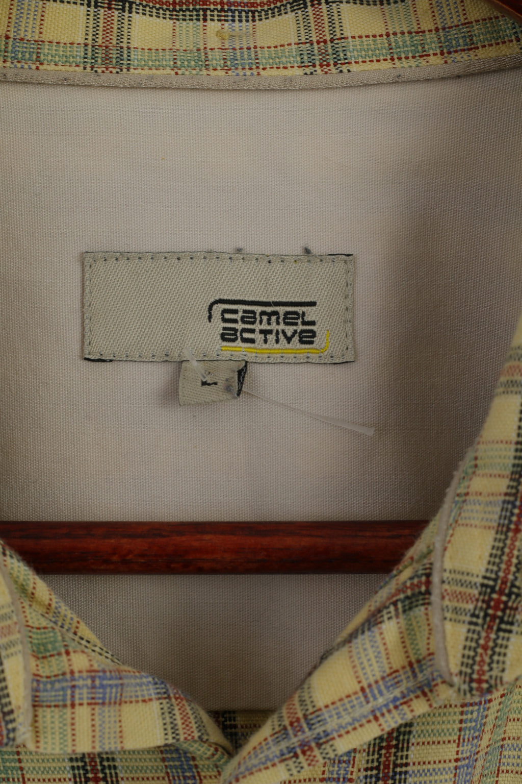 Camel Active Men L Casual Shirt Yellow Checkered Cotton Outdoor Long Sleeve Top