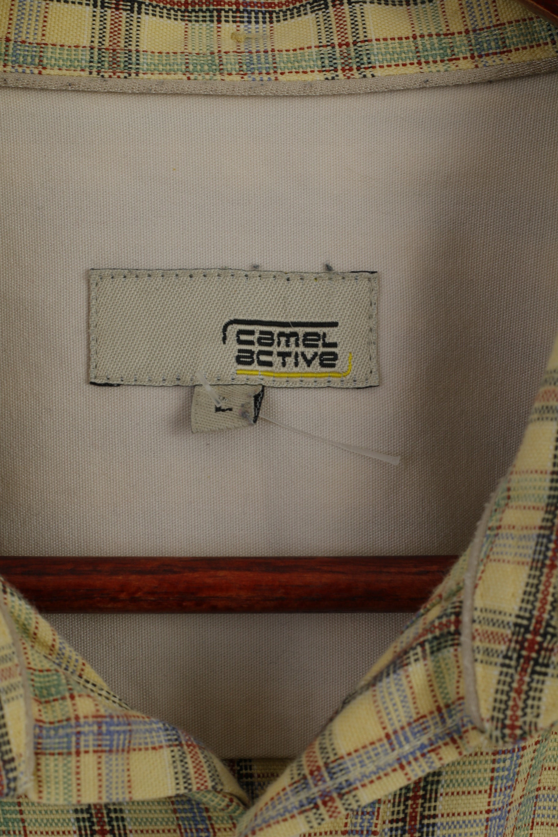 Camel Active Men L Casual Shirt Yellow Checkered Cotton Outdoor Long Sleeve Top