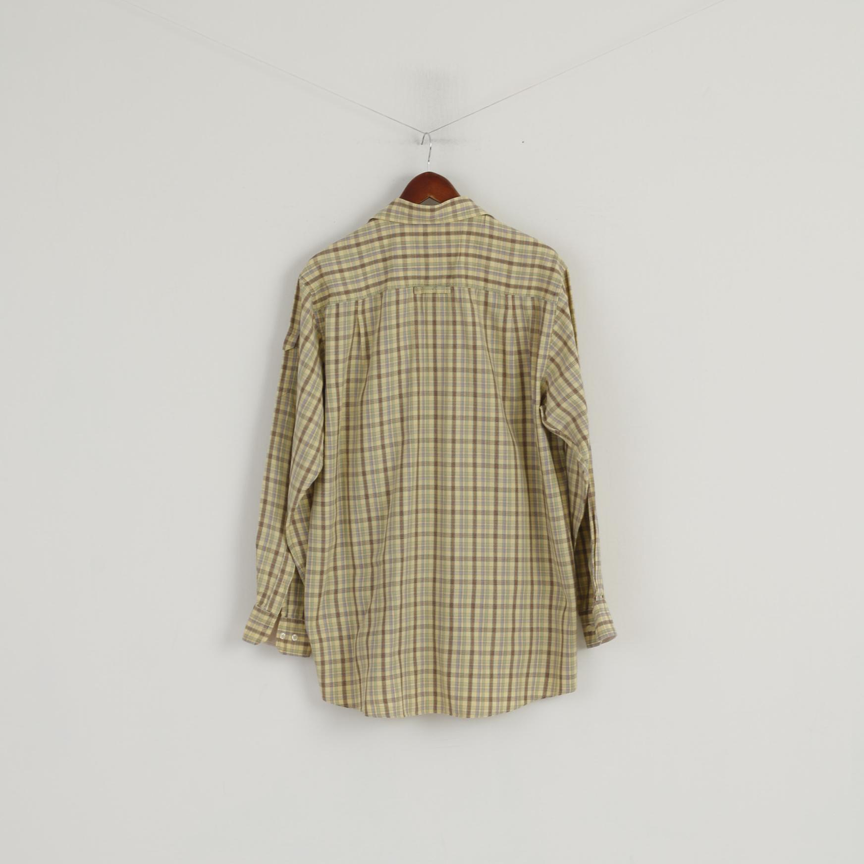 Camel Active Men L Casual Shirt Yellow Checkered Cotton Outdoor Long Sleeve Top